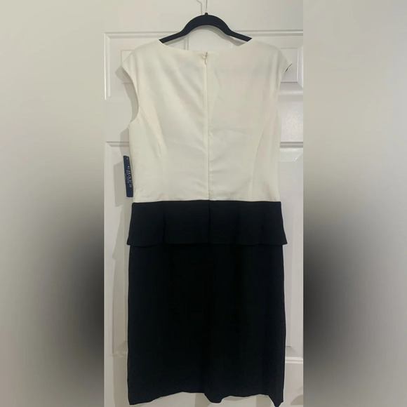 NWT Women's Chaps Black/Cream Cap Sleeve Color Block Paneled Sheath Dress Sz 14 - Picture 3 of 3